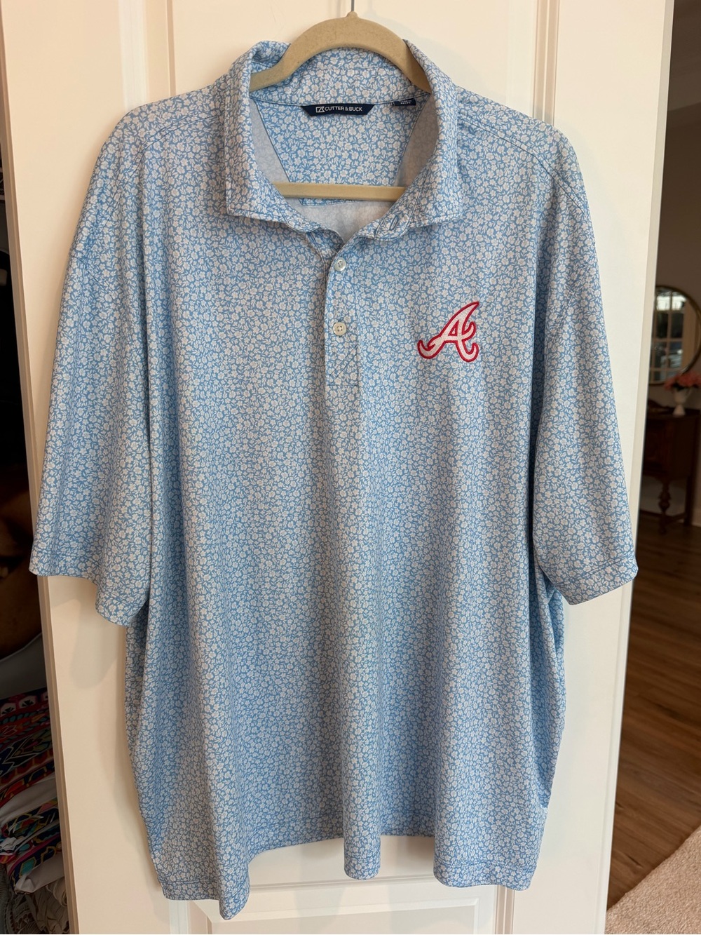 Cutter & Buck Light Blue Floral Polo with Red 'A' Logo